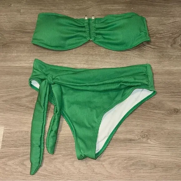 Kelly Green Bandeau Bikini Set with Pearl Accent - Picture 2 of 7